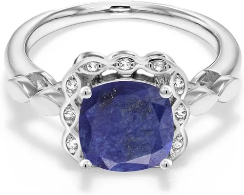 Miniatura 30 de Gem Stone King Anillo de compromiso de plata de ley 925 de 0.315 in con piedra natal y zafiro blanco creado Anillo de compromiso de boda