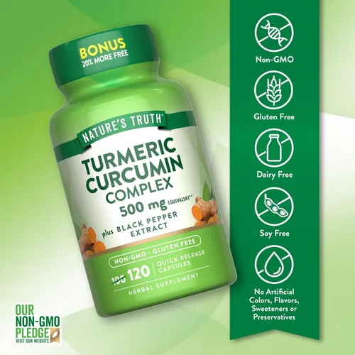 Miniatura 3 de Nature's Truth Curcumina de cúrcuma 120 cápsulas con extracto de pimienta negra Suplemento sin OMG y sin gluten