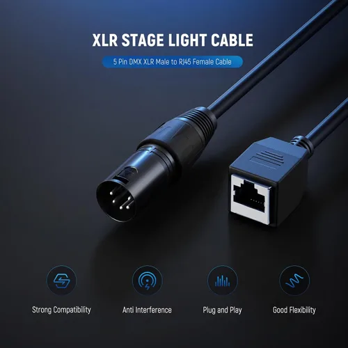 Miniatura 6 de Neewer Cable DMX XLR hembra de 3 pines a RJ45 hembra, paquete de 2 conectores adaptadores RJ45 a 3 pines XLR solo tubo TL60 RGB varita de luz