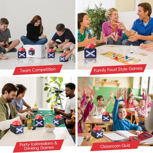 Miniatura 6 de Paquete de 2 zumbadores de juego con luces y sonido – Botones de zumbador para disputas familiares, trivias, espectáculos de talentos, accesorios