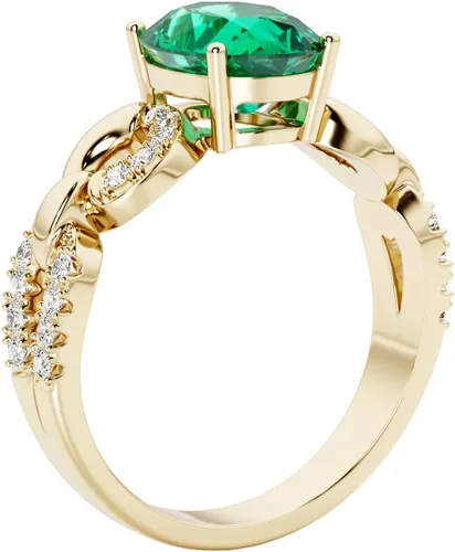 Miniatura 6 de Peora Anillo enlazado de diamantes cultivados en laboratorio con esmeralda colombiana creada en oro amarillo de 14 quilates, 1.94 quilates en total