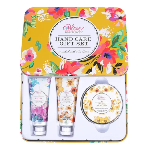 BODY & EARTH # LOVE Set de regalo de crema de manos, juegos de loción de manos para regalos de Navidad, juego de cuidado de manos con manteca de