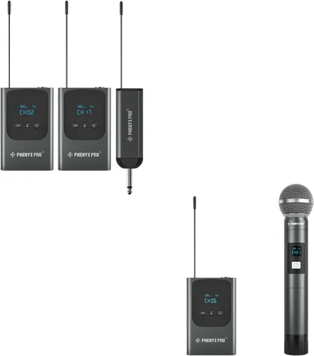 Phenyx Pro Sistema de micrófono inalámbrico digital dual PDP-2-2B Bunble con micrófono inalámbrico portátil PWB-P-900 y PWH-P-900