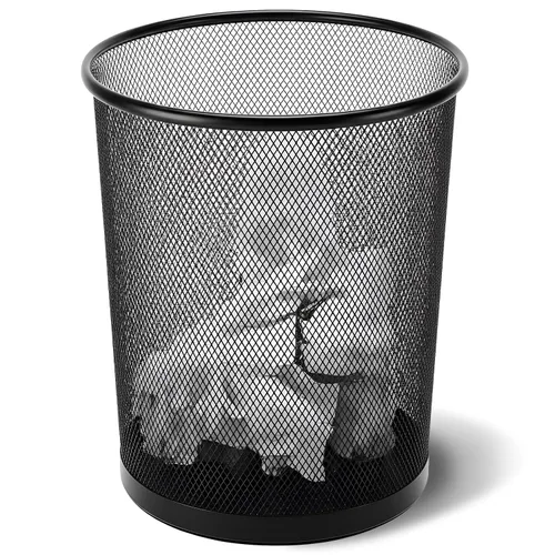 Miniatura 11 de Zeyune Paquete de 6 cubos de basura plateados de malla a granel de 4 galones de malla de alambre de metal, cesta de papel de desecho, redondo