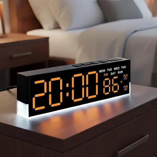 Miniatura 10 de JENLYSTIME Reloj despertador digital LED de 7 pulgadas con alarmas duales y luz inferior ｜ Muestra hora, fecha, día, temperatura ｜ Brillo