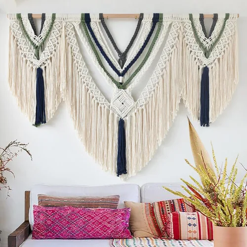 Miniatura 10 de Jakalin Decoración grande de macramé para colgar en la pared, paneles bohemios, hechos a mano, arte de pared para sala de estar, dormitorio