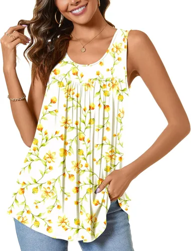 CATHY - Camiseta sin mangas de verano para mujer, estilo casual, plisada, holgada, cómoda