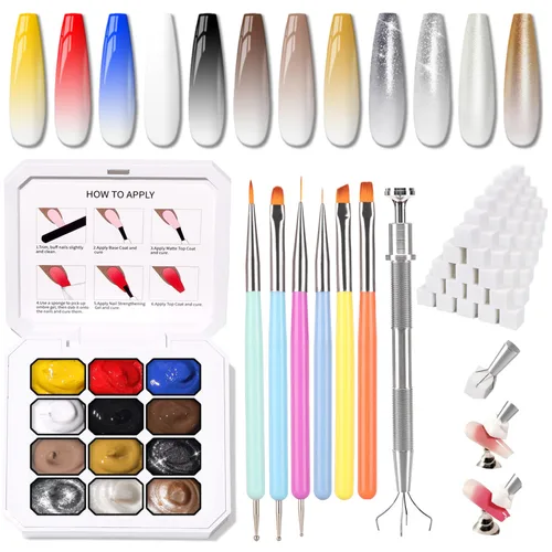 Miniatura 20 de Paleta de Esmalte de Uñas en Gel Sponge Pat, 12 Colores Mezcla Degradado Ombré Gel Polish Pintura Degradada Arte de Uñas, Sin Limpiar, Curado UV/LED