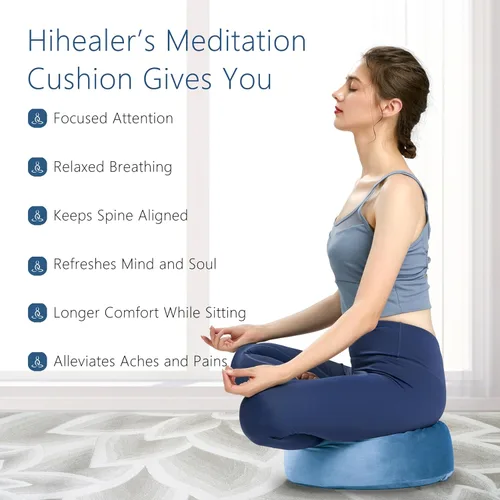 Miniatura 7 de Hihealer Cojín de meditación, funda de terciopelo tradicional tibetano para meditación, cojín grande para el suelo para adultos, cojín de trigo Azul