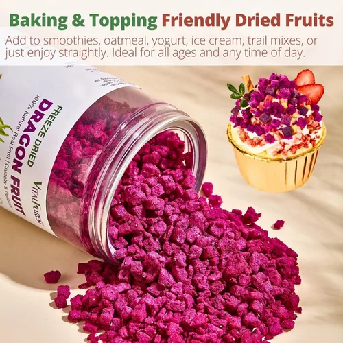 Miniatura 7 de Cubos de fruta del dragón liofilizada – 120g (4.23oz) 100% Trozos de fruta del dragón roja (Pitaya), fruta deshidratada crujiente para batidos