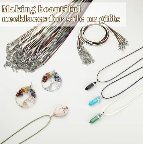 Miniatura 6 de Tudomro 100 piezas de collar de cuero encerado a granel con cierre, collar, pulsera, cadenas, cuerda para hacer joyas, colgantes