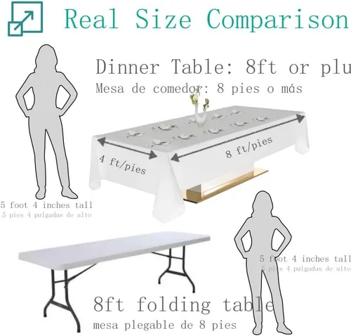 Miniatura 2 de Urby Paquete de 4 manteles rectangulares de plástico, con asientos para 6 a 8 personas, mantel desechable resistente y empaquetado individualmente