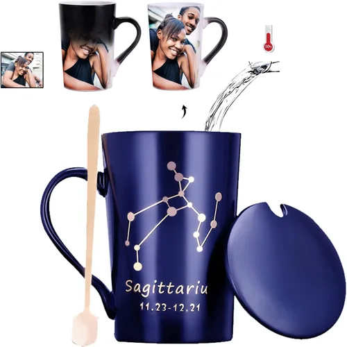 Miniatura 8 de Taza mágica de café con foto que cambia de color personalizada, 14 onzas, diseño de constelación personalizada, taza sensible al calor caliente