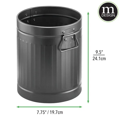 Miniatura 4 de mDesign Basurero de metal de acero de 2 galones/7 litros, basurero con asas para baño, cocina, dormitorio, oficina, capacidad para basura, residuos