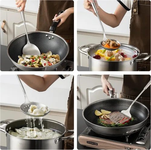 Miniatura 4 de Juego de utensilios de cocina de 5 piezas, juego de utensilios de cocina de acero inoxidable 18/8 con soporte giratorio (apto para lavavajillas)