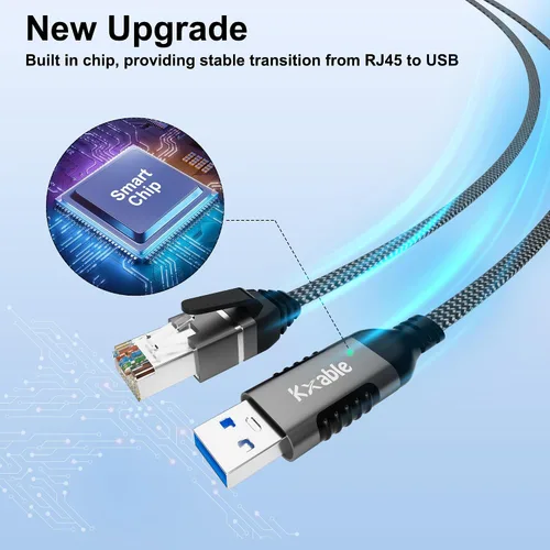 Miniatura 6 de Cable plano USB a Ethernet de 4 pies, cable delgado USB 3.0 A a RJ45, conectado directamente, aluminio, trenzado, OFC, cable de red LAN USB a RJ45