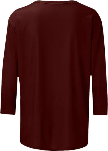Miniatura 4 de Camisas de manga 3/4 para mujer, blusas casuales de verano 2026, cuello redondo, estampado floral, lindas, blusas holgadas 07 Vino
