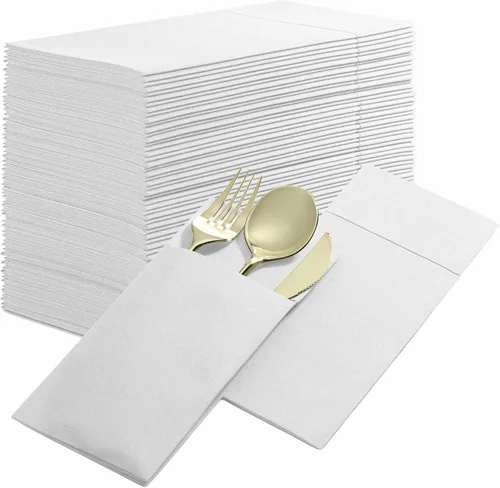 Miniatura 14 de Paquete de 50 servilletas desechables con sensación de lino para cena con bolsillo integrado para cubiertos, servilletas de papel tipo tela Menta