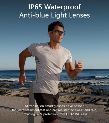 Miniatura 9 de Lentes inteligentes AI, lentes Bluetooth multifuncionales para hombres y mujeres, dispositivo de traductor de 116 idiomas y acentos, filtro de luz