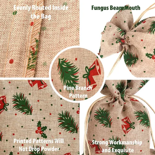 Miniatura 3 de XCFWin Paquete de 12 bolsas de regalo de Navidad con cordón, diseños reutilizables para suministros de fiesta de Navidad