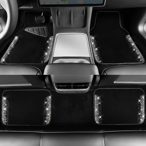 Miniatura 5 de CAR PASS - Alfombras de coche con diamantes brillantes, alfombrillas de suelo de diamantes de imitación con purpurina brillante con almohadilla