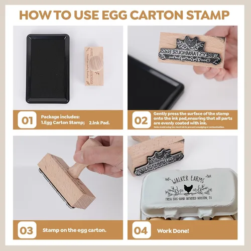 Miniatura 3 de KAINSY Sellos de cartón de huevos personalizados, sellos personalizados para cartón de huevos, 8 tamaños, sellos de goma de madera para cajas