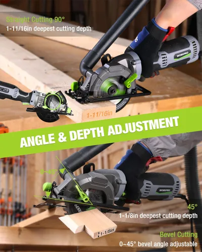Miniatura 3 de WORKPRO Sierra circular de 5.8A 3500RPM con guía paralela, profundidad máxima de corte 1-11/16 pulgadas (90°), 1-1/8 pulgadas (45°), sierra circular