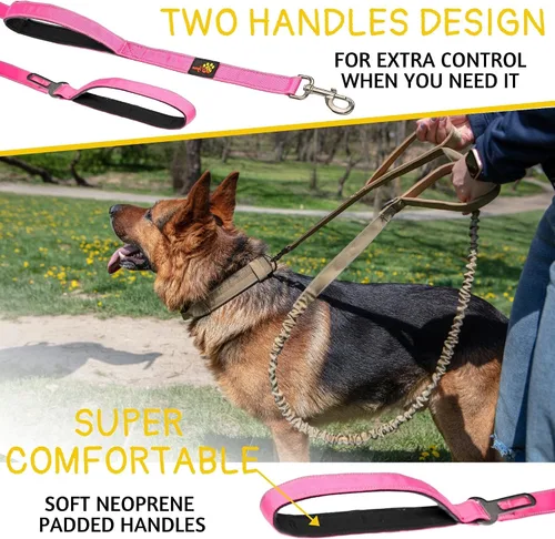 Miniatura 2 de ADITYNA Correa táctica elástica para perro de 6 pies - 7.5 pies – Correa de absorción de golpes con 2 asas acolchadas, cierre de metal, cinturón