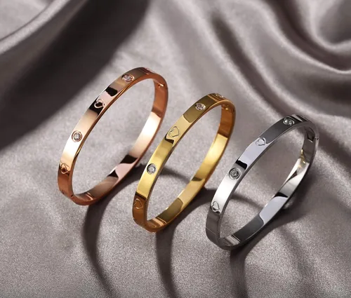 Miniatura 14 de Regalo de Navidad MVCOLEDY Jewelry - Pulsera chapada en oro o blanco con piedra de corazón de acero inoxidable con cristal para mujer
