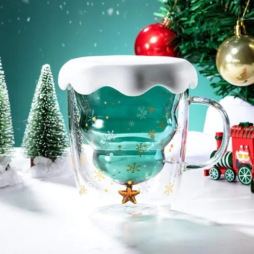 Miniatura 4 de MUCHENGGIFT Bonita taza de café con diseño de árbol de Navidad, taza de té y leche con aislamiento de doble pared, taza de espresso, el mejor regalo