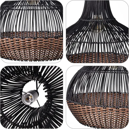 Miniatura 7 de Arturesthome Luces Colgantes de Ratán Negro, Candelabro de Mimbre Boho Accesorio de Iluminación de Cesta, Lámpara Colgante Grande de Tejido Natural