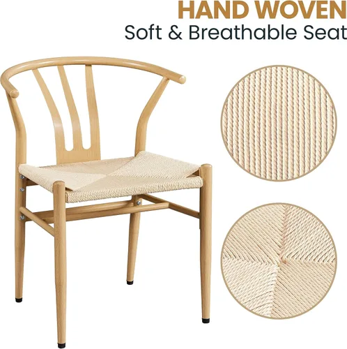 Miniatura 7 de Topeakmart Juego de 4 sillas de comedor de tejido de tejido moderno con marco de metal, sillas de brazo de tejido, color madera