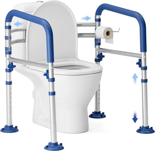 Loyoda Rieles de seguridad plegables para inodoro para personas mayores, marco de seguridad ajustable para inodoro y asas de inodoro para ancianos y