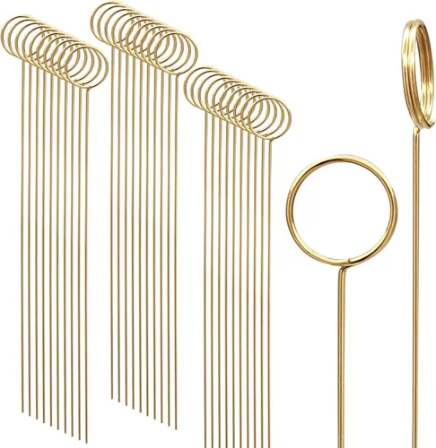 Miniatura 8 de Luomorgo 40 tarjeteros florales dorados, clips de metal para fotos y números de mesa, púas florales de alambre reutilizables para bodas, decoración