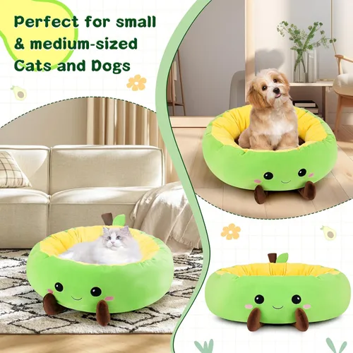 Miniatura 5 de Cama térmica de aguacate para gatos, bonita cama redonda para perros para invierno, cama cálida para gatos de interior y perros pequeños, nido