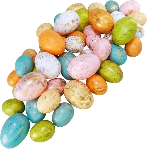 Winlyn 48 huevos de Pascua de espuma de 6 colores, surtido de hojas de oro pastel, huevos de Pascua, huevos de Pascua decorativos, huevos de Pascua