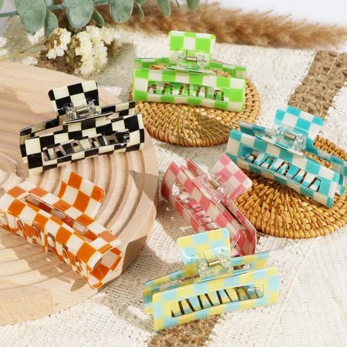 Paquete de 6 pinzas para el cabello a cuadros, 3.1 pulgadas, multicolor, cuadradas, medianas, antideslizantes, agarre fuerte, para mujeres y niñas,