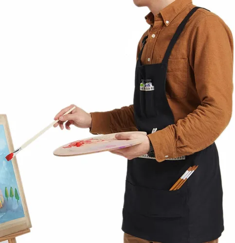 Miniatura 5 de FreeNFond Delantal de artista ajustable con bolsillos para mujeres y hombres, delantales de pintura en lienzo para artes, jardinería, utilidad
