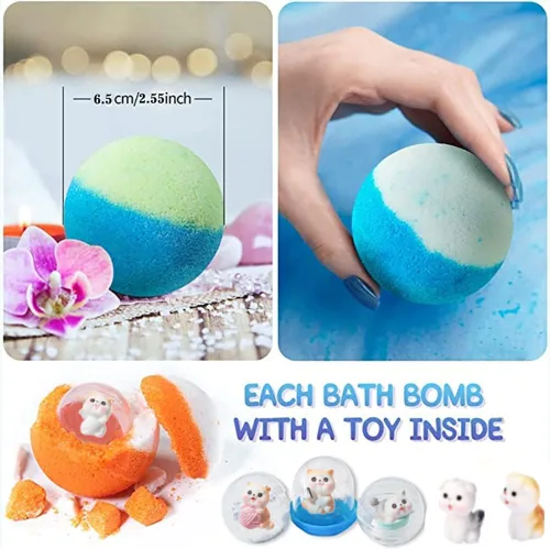 Miniatura 3 de Bombas de baño para niños con sorpresas en el interior, paquete de 20. Incluye juguetes de perro y gato. Juego de regalo de espuma de baño