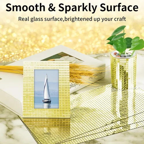 Miniatura 4 de Hoja de azulejos de mosaico autoadhesivos, azulejos de bola de discoteca, piezas de espejo de mosaico cuadrado, tiras de espejo de vidrio pequeñas
