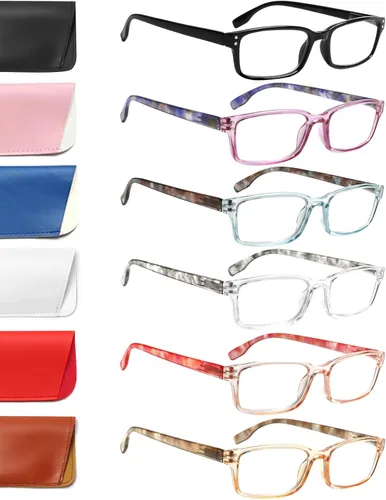 Miniatura 13 de Kerecsen Paquete de 6 gafas de lectura con bloqueo de luz azul, lectores con bisagra de resorte para hombres y mujeres, anteojos para computadora 6