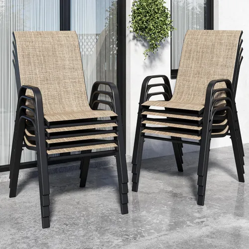 Miniatura 14 de Sillas de patio, sillas de comedor apilables para todo tipo de clima, tela de textileno y marco de metal, juego de sillas para exteriores para patio
