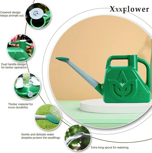 Miniatura 3 de XXXFLOWER Regadera Verde de 1.5 Galones para Jardín Exterior, Plantas de Flores, Latas de Agua Ligeras de 6 L con Boquilla Desmontable, Maceta