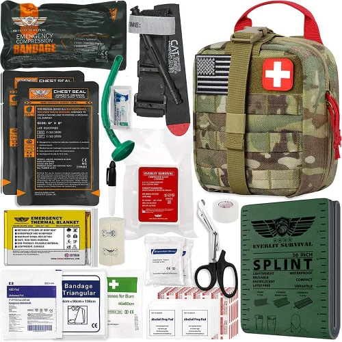 EVERLIT Kit avanzado de trauma, torniquete CAT GEN-7, compatible con TCCC, bolsa táctica IFAK de combate militar con férula de 36 pulgadas de nylon