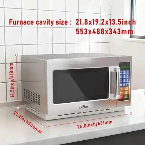 Miniatura 2 de CROSSON - Horno microondas comercial para encimera de 34L con 10 menús de memoria programable, 5 niveles de potencia, 3 etapas de cocción y control