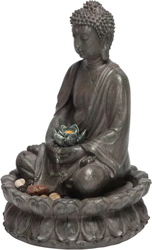 Alpine Corporation GEM178 - Fuente de agua de Buda meditadora para interiores con luces LED y flor de loto, 19 pulgadas, color beige