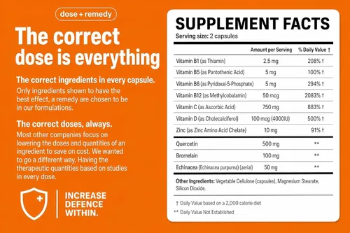Miniatura 5 de Una dosis de quercetina de inmunidad con vitamina C y zinc, vitamina D, 500 mg de quercetina bromelina con equinácea y vitaminas B, suplemento