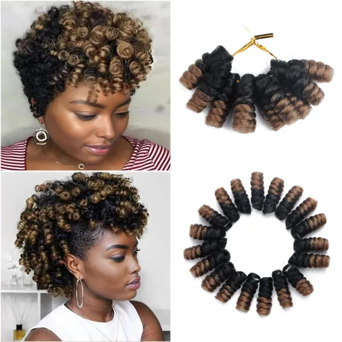 Miniatura 28 de Saniay - 3 paquetes de trenzas de ganchillo cortas trenzadas de ganchillo con espiral, rizos con espiral jamaicana, 20 mechones por paquete