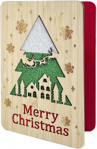 Miniatura 11 de 67 divertidas tarjetas de madera de Navidad, Ho Merry Chaos‑Mas, interior rojo en blanco para mensaje personalizado, regalo para familiares