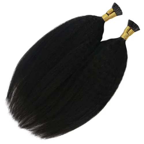 Miniatura 8 de YoungSee Extensiones de cabello humano rizado lacio con punta en I, color negro, 1.76 oz, extensiones de cabello Remy, 80 hebras, extensiones
